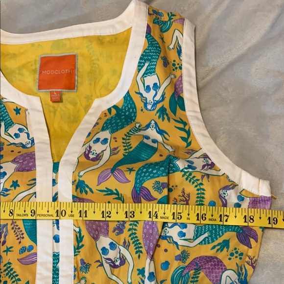 ModCloth Yellow purple teal Mermaid Cotton fit and flare sleeveless dress large - Picture 7 of 12